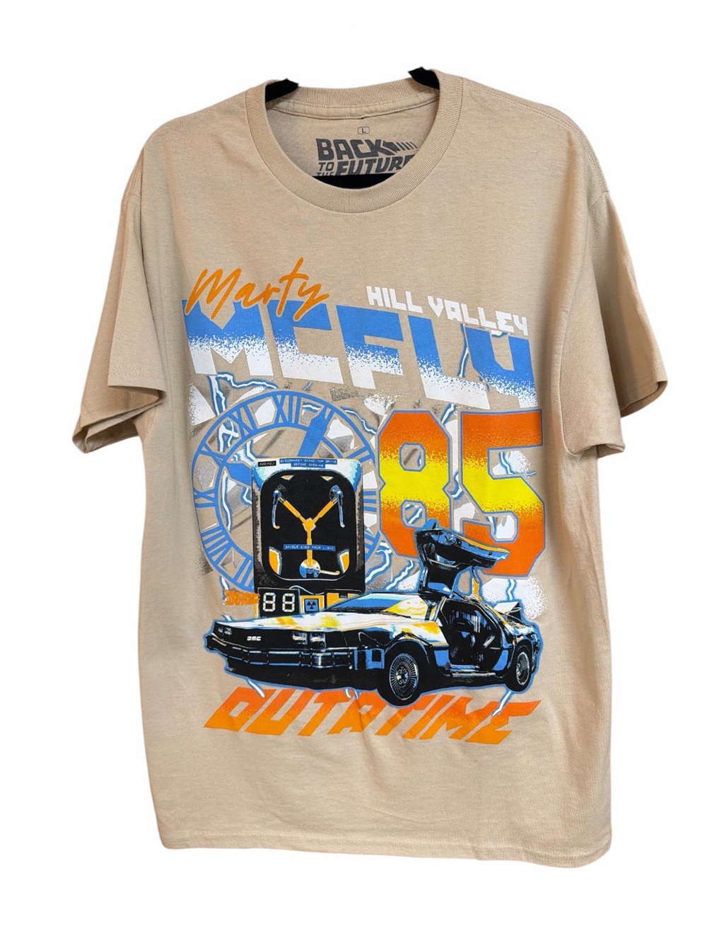 Back To The Future Beige 'Marty McFly 85' Graphic Cotton Crew Neck Tee L
